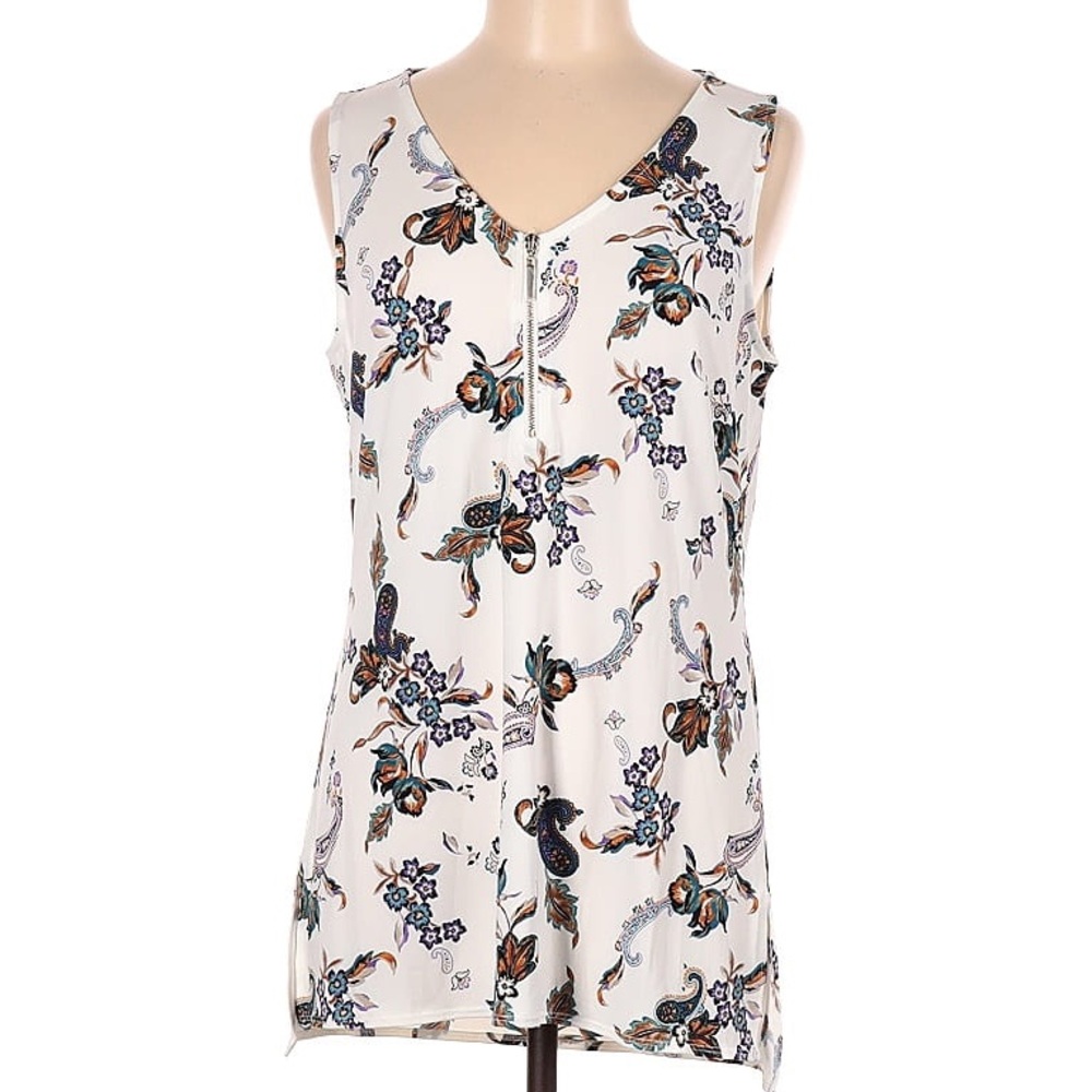 White House Black Market Sleeveless Paisley Floral Top Blouse Orange Blue M